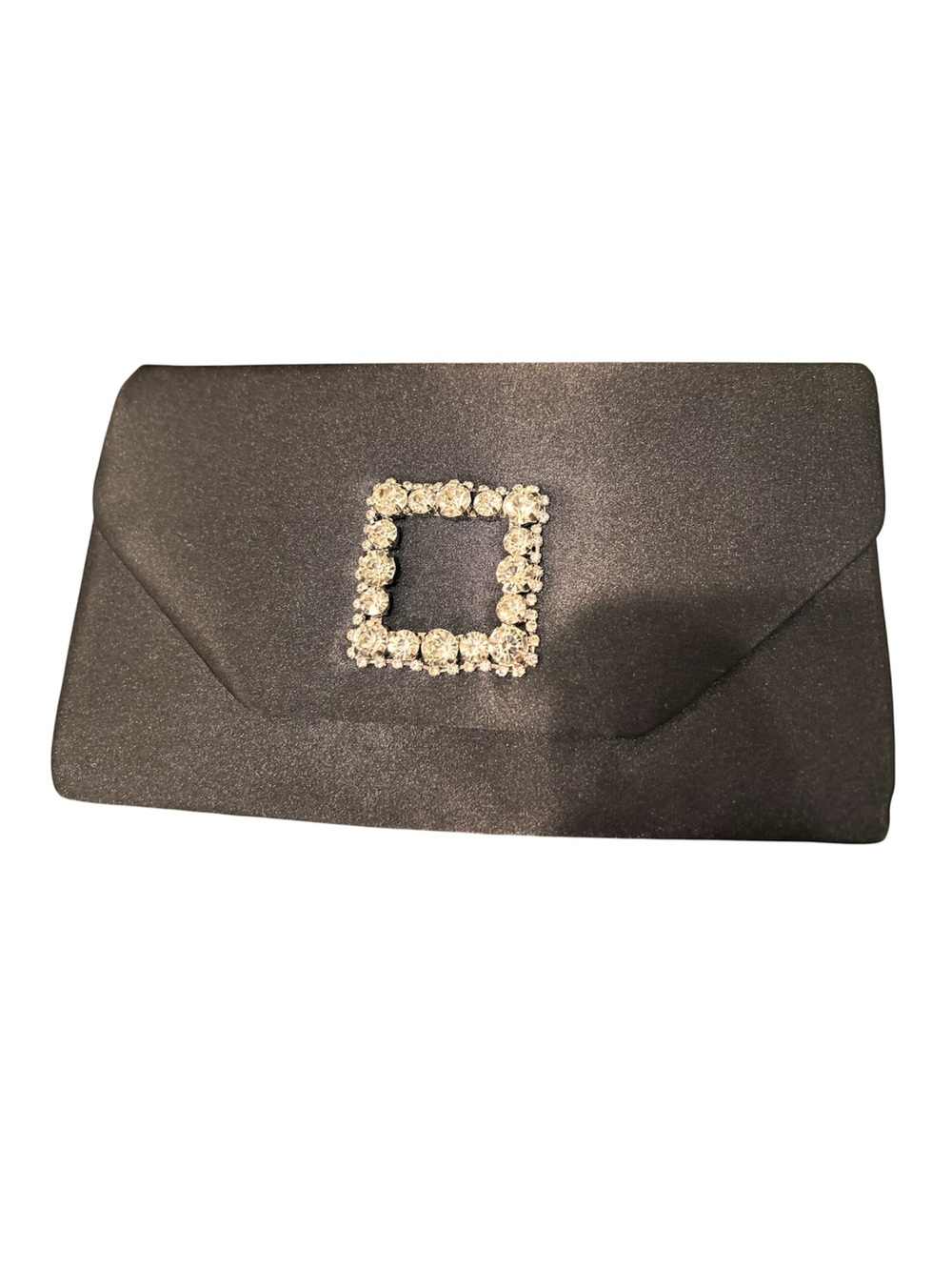 Black Satin Evening Clutch with Crystal Buckle
